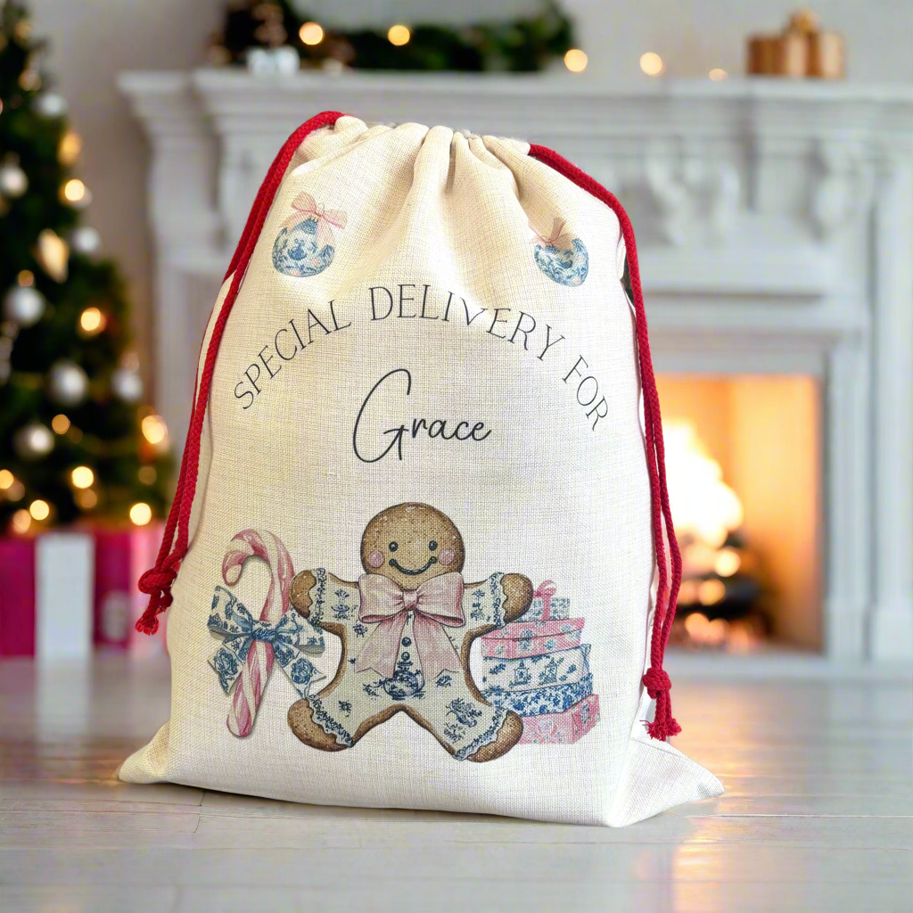 Pink Gingerbread Santa Sack