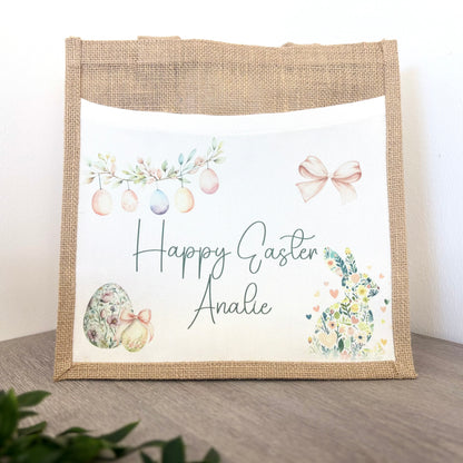 Happy Easter Floral Rabbit Design Tote Bag