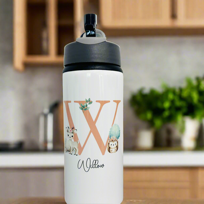 Woodland reindeer and hedgehog  Initial Sports Bottle