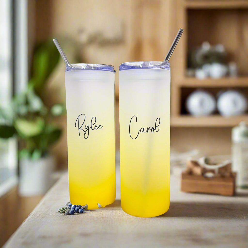 Name Neon Tall Skinny Glass Tumbler 25oz (choose your colour)