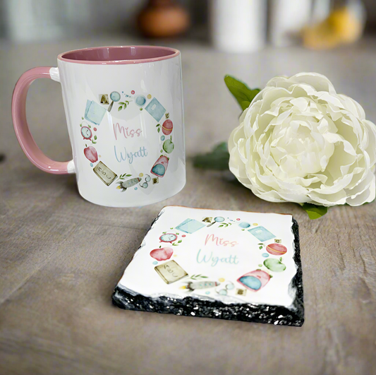 Pastel Teach Wreath Mug and Coaster