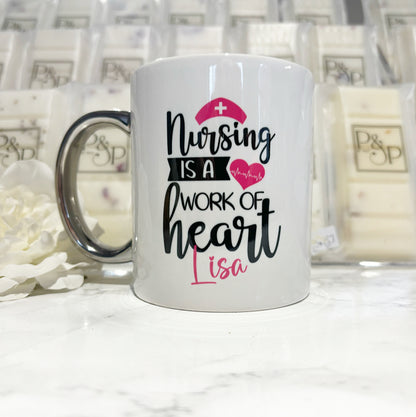 Nursing is a work of heart Mug
