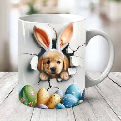 Plastic/ Polymere Puppy Easter Peakaboo Mug