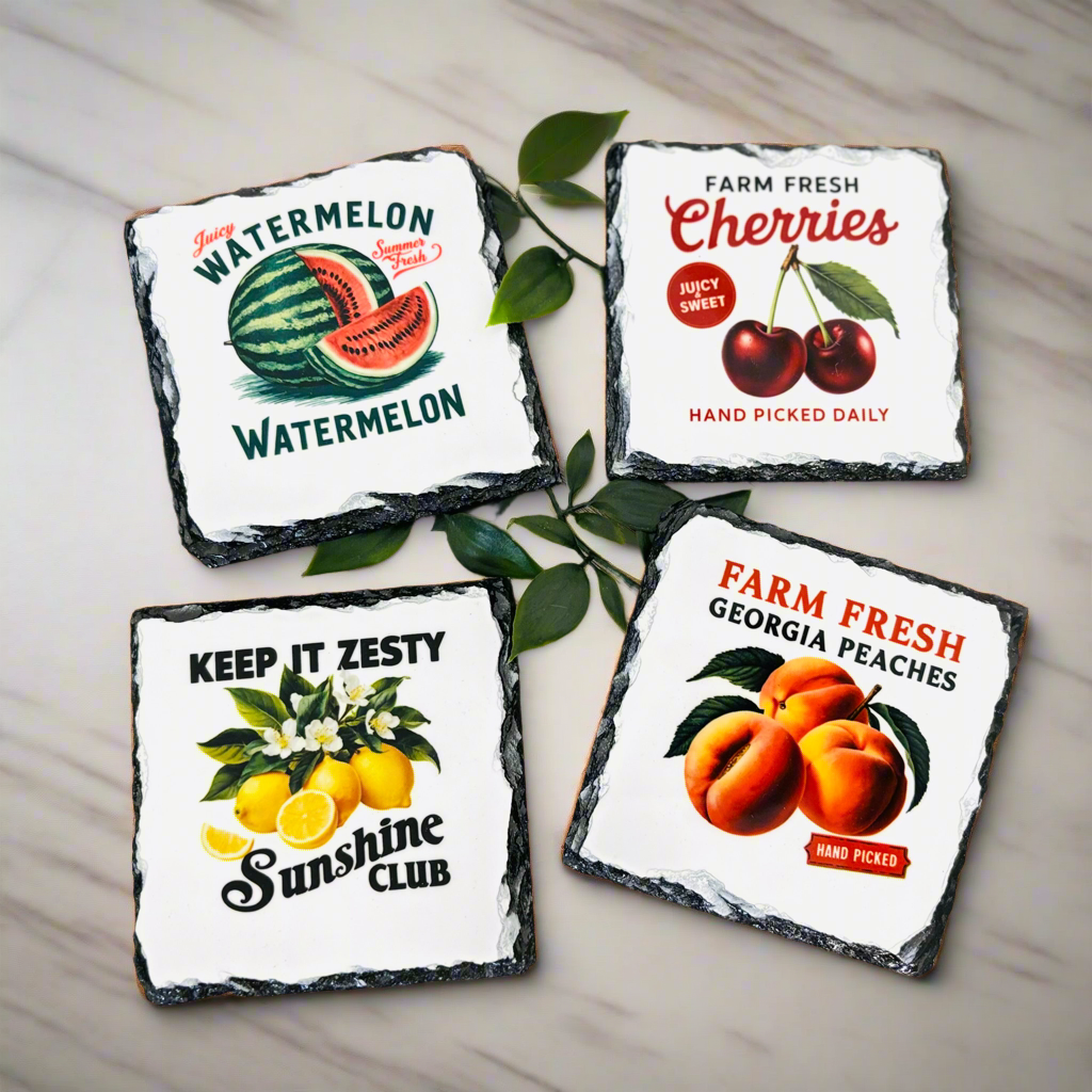 Vintage Fruit Coaster set of 4