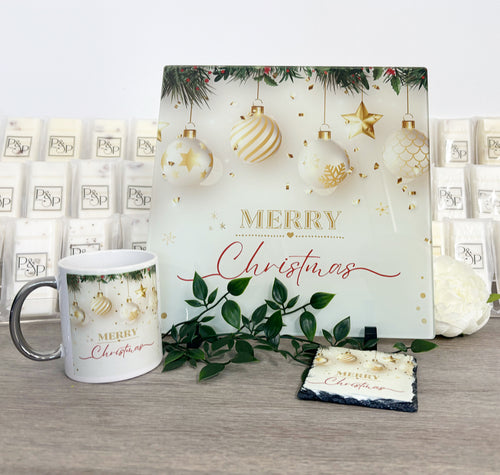 Merry Christmas Bauble Bundle (Splashback & Mug and Coaster)