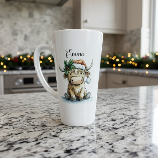 Cute Highland Cow With Santa Hat Latte Ceramic Mug 17oz inc Box