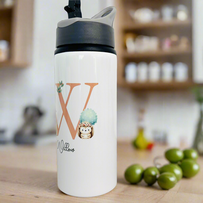 Woodland reindeer and hedgehog  Initial Sports Bottle
