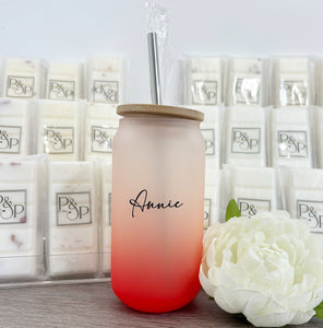 Neon Red Glass Tumbler Name Printed: Annie