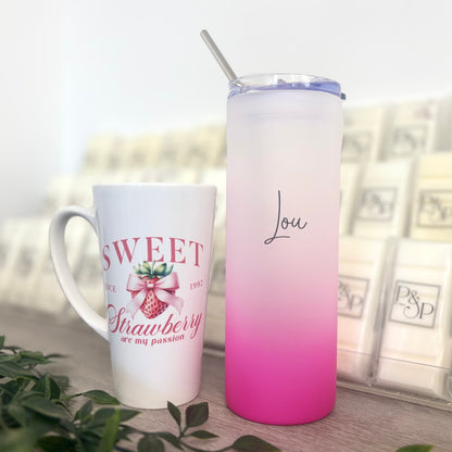 Summer Sweet Strawberry Fruit 17oz Latte Mug & Pink Neon 21oz Tumbler