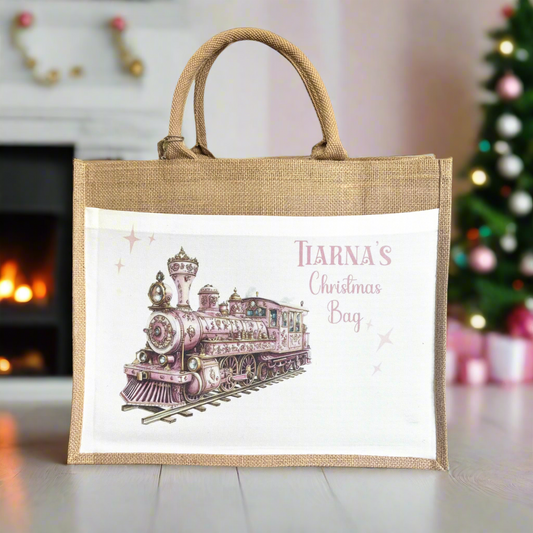 Christmas Eve Tote Bag - Pink and Gold Train