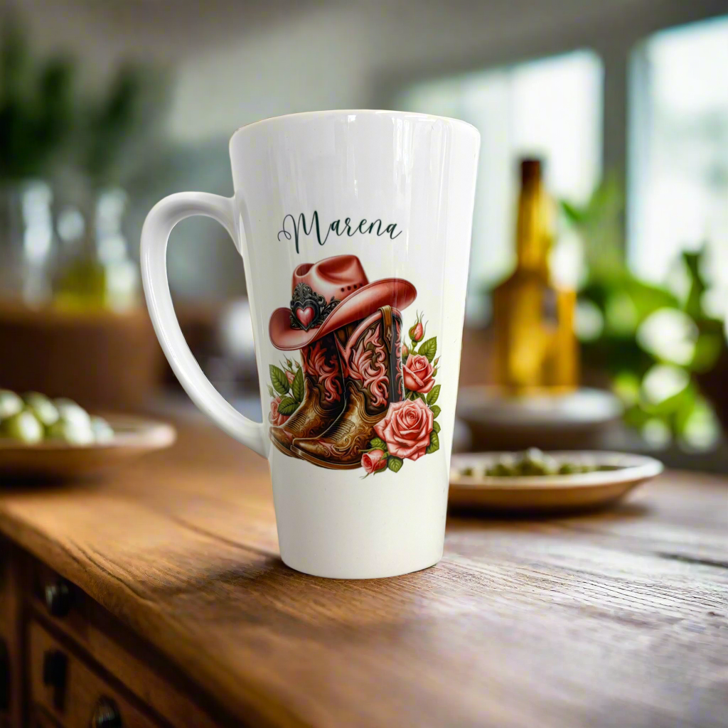 New Latte Cowboy Boots Ceramic Mug 17oz  inc Box