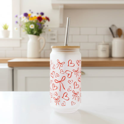 Bow Frosted Glass Can 18oz Tumbler