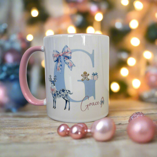 Preppy Christmas Pink Handle Mug