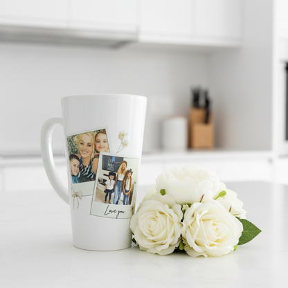 New Latte Ceramic 2 Photo Mug with Bow 17oz inc Box