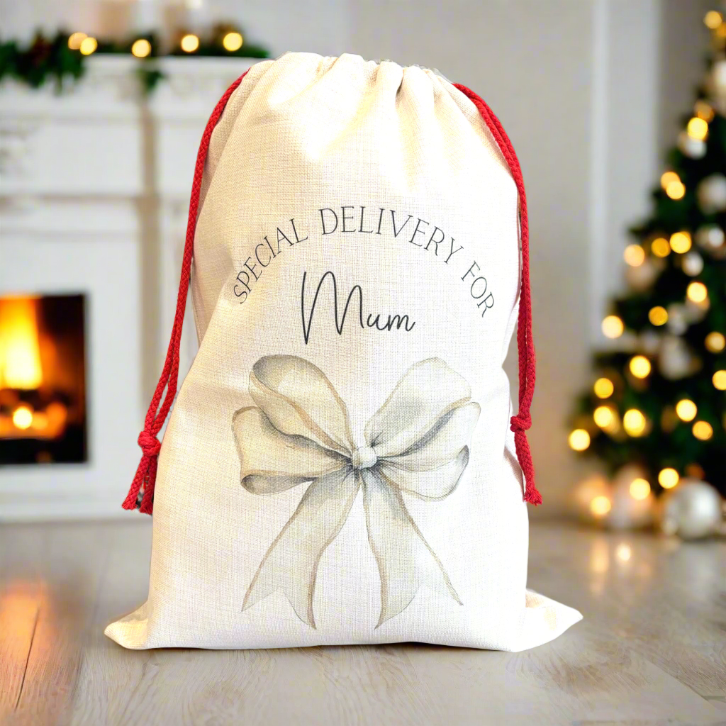 Cream Bow Santa Sack