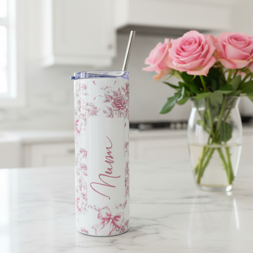 Floral Bow and Roses Named Tumbler