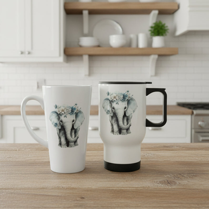 Travel Mug And Latte Bundle -  Baby Elephant / Splash
