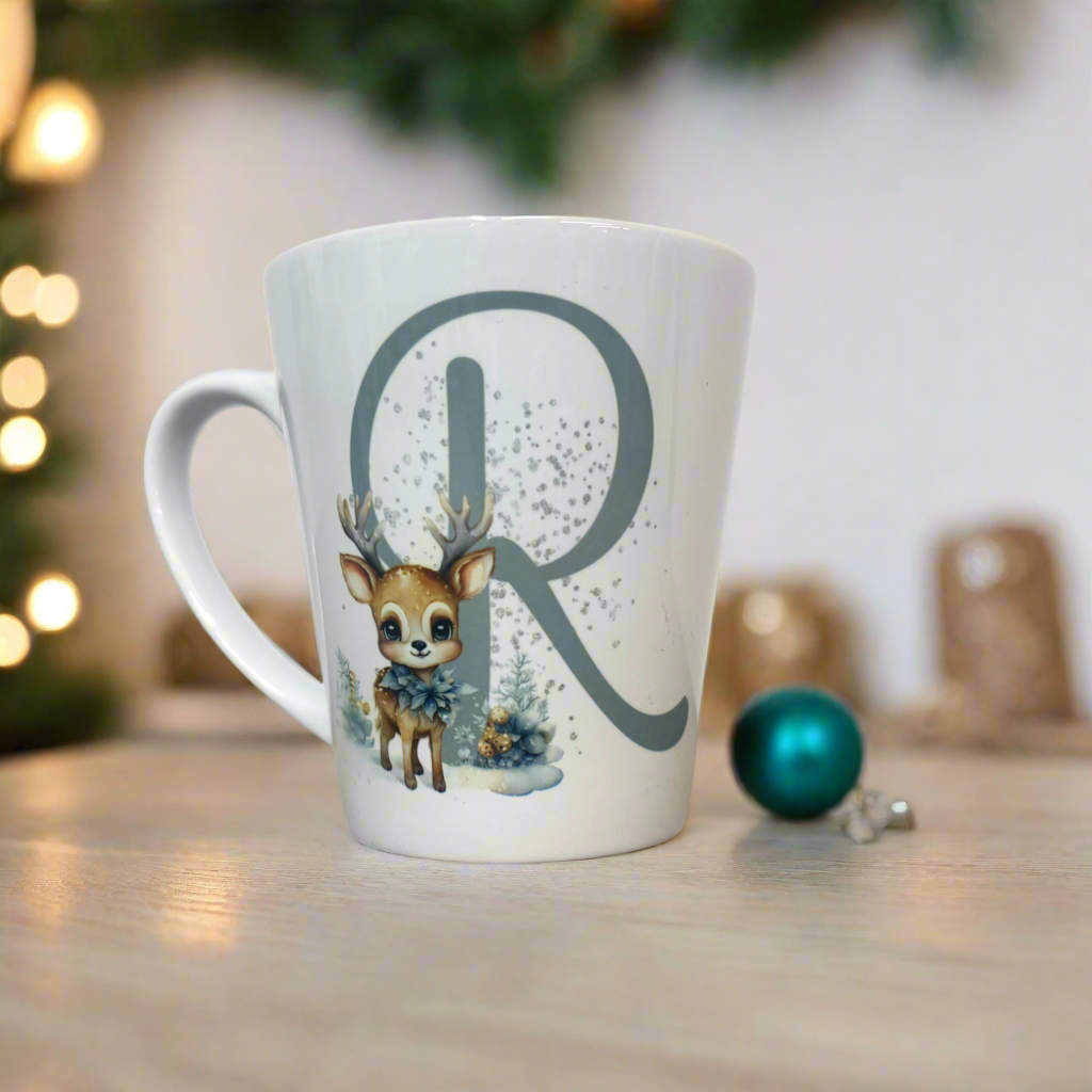 Reindeer Teal Initial Mini Initial Latte Mug