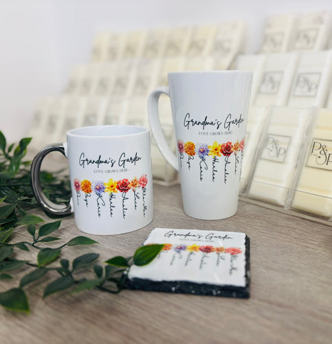 “Love Grows Here” Mugs (Don’t forget to leave us the name for who’s Garden this is)