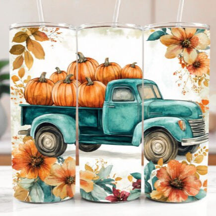 Fall Truck Pumpkin Skinny Tumbler
