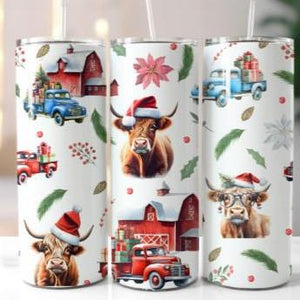 Highland Cow Farm Christmas Skinny Tumbler 600ml