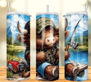 Fishing Highland Cow Skinny Tumbler