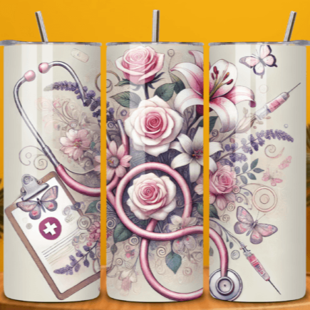 Stethoscope and roses Skinny Tumbler