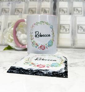 Pastel Teacher Wreath Mug and Coaster