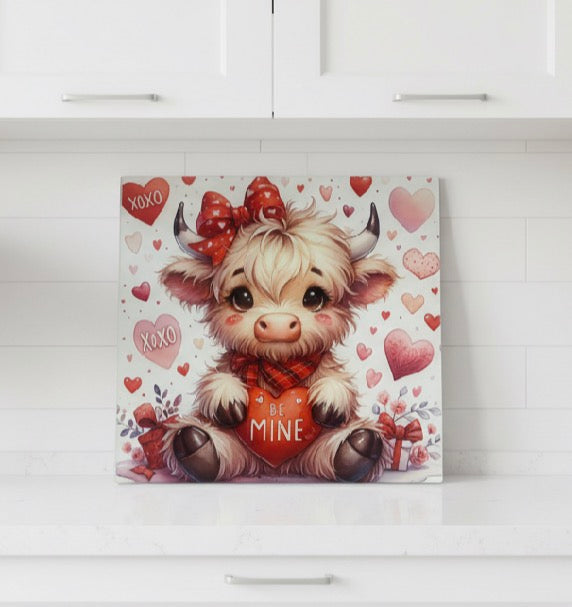 Highland Cow “Be Mine” Valentines Chopping Board 30cm