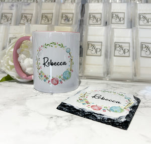 Pastel Teacher Wreath Mug and Coaster