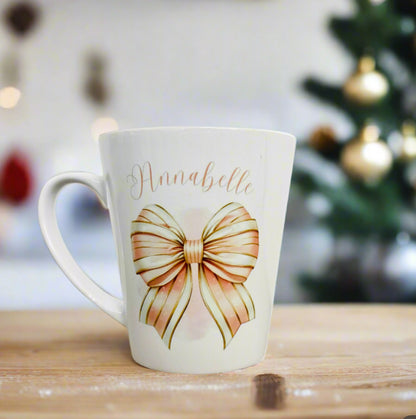 Pink Stripped Bow Initial Mini Initial Latte Mug