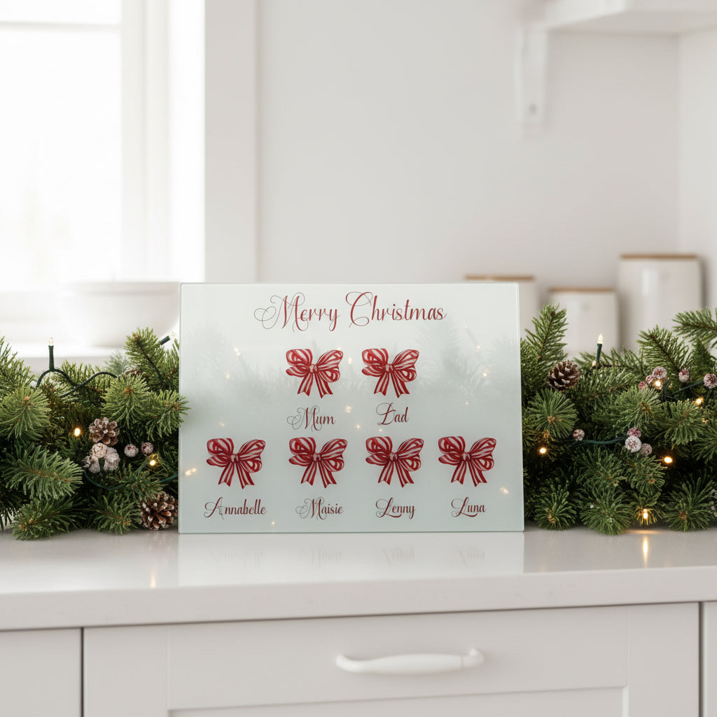 Red Striped Bow Family - A3 Splashback / Choppingboard