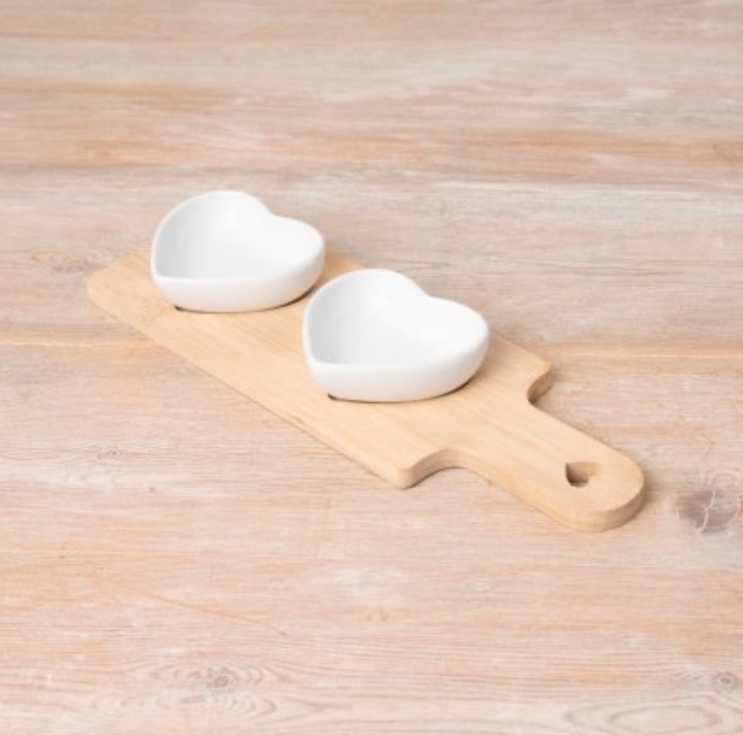 Serving Tray with 2 heart dishes
