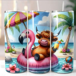 Highland Cow Tumbler Pink Flamingo