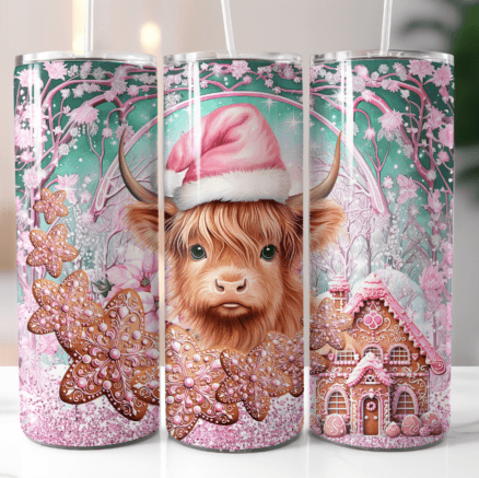 Highland Cow Gingerbread Christmas Skinny Tumbler 600ml