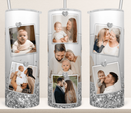 7 Photo Silver Glitter Tumbler