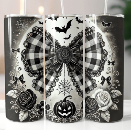 Black Tartan Bow Skinny Tumbler 600ml