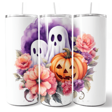 Ghost / Flowers Skinny Tumbler