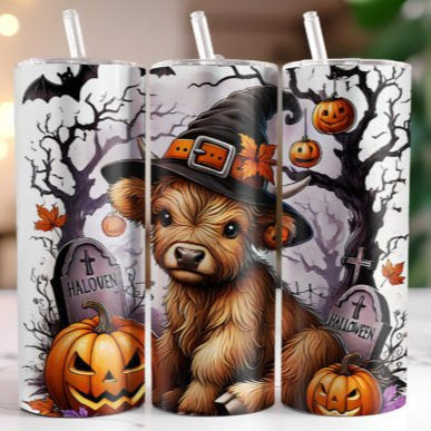 Highland Cow Witch / Pumpkin Skinny Tumbler