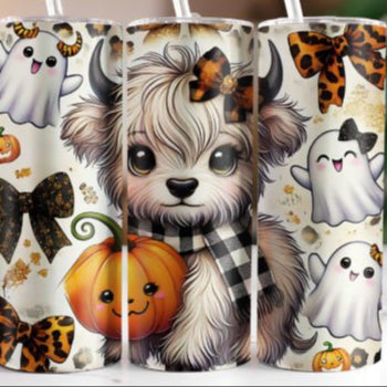Ghosty Highland Cow Halloween Skinny Tumbler