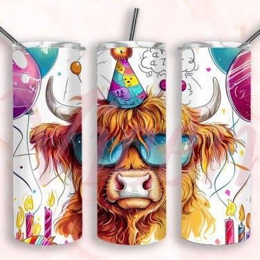 Highland Cow Birthday Tumbler