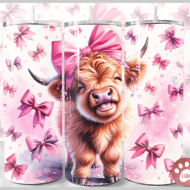 Highland Cow Bows Skinny Tumbler