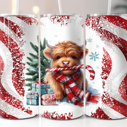 Highland Cow CandyCane Swirl Skinny Tumbler 600ml