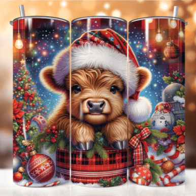 Highland Cow Christmas Skinny Tumbler 600ml