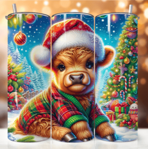 Highland Cow Sitting Christmas Skinny Tumbler 600ml