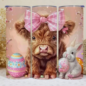 Highland Cow Easter Pink Bow Tumbler