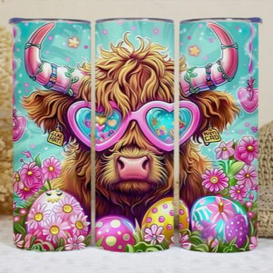 Highland Cow Easter Blue Tumbler