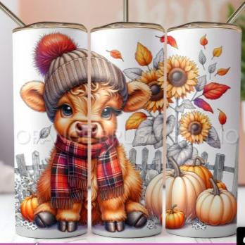 Highland Cow Tartan Scalf, Pumpkins Skinny Tumbler