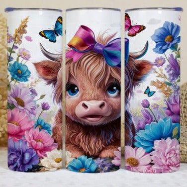 Highland Cow Rainbow Bow Tumbler