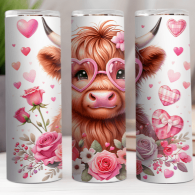 Highland Cow with Glasses Tumbler Valentines